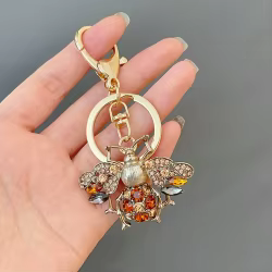 Llavero abeja pequeña con colgante y diamantes de imitación