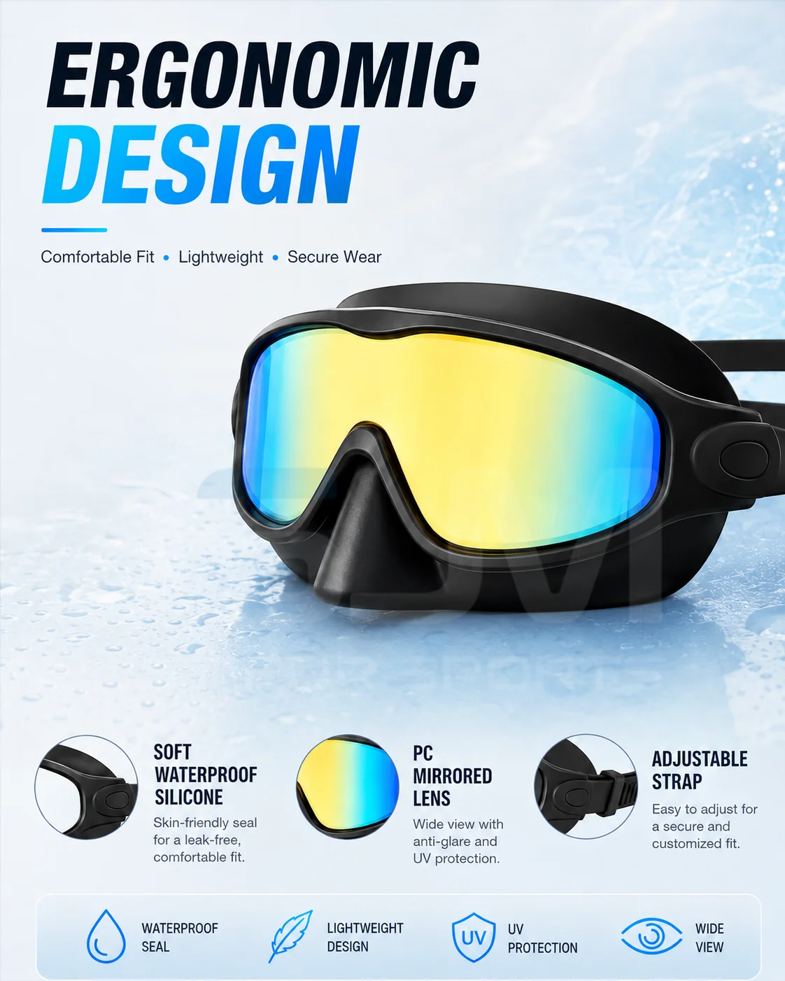 JSJM Gafas de natación antivaho HD, impermeables, UV, correa ajustable - imagen 5