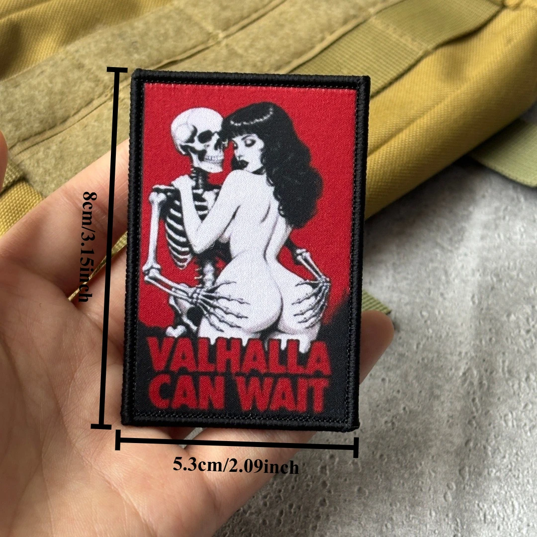 Parche moral táctico pin-up esqueleto Valhalla Can Wait con velcro - imagen 3