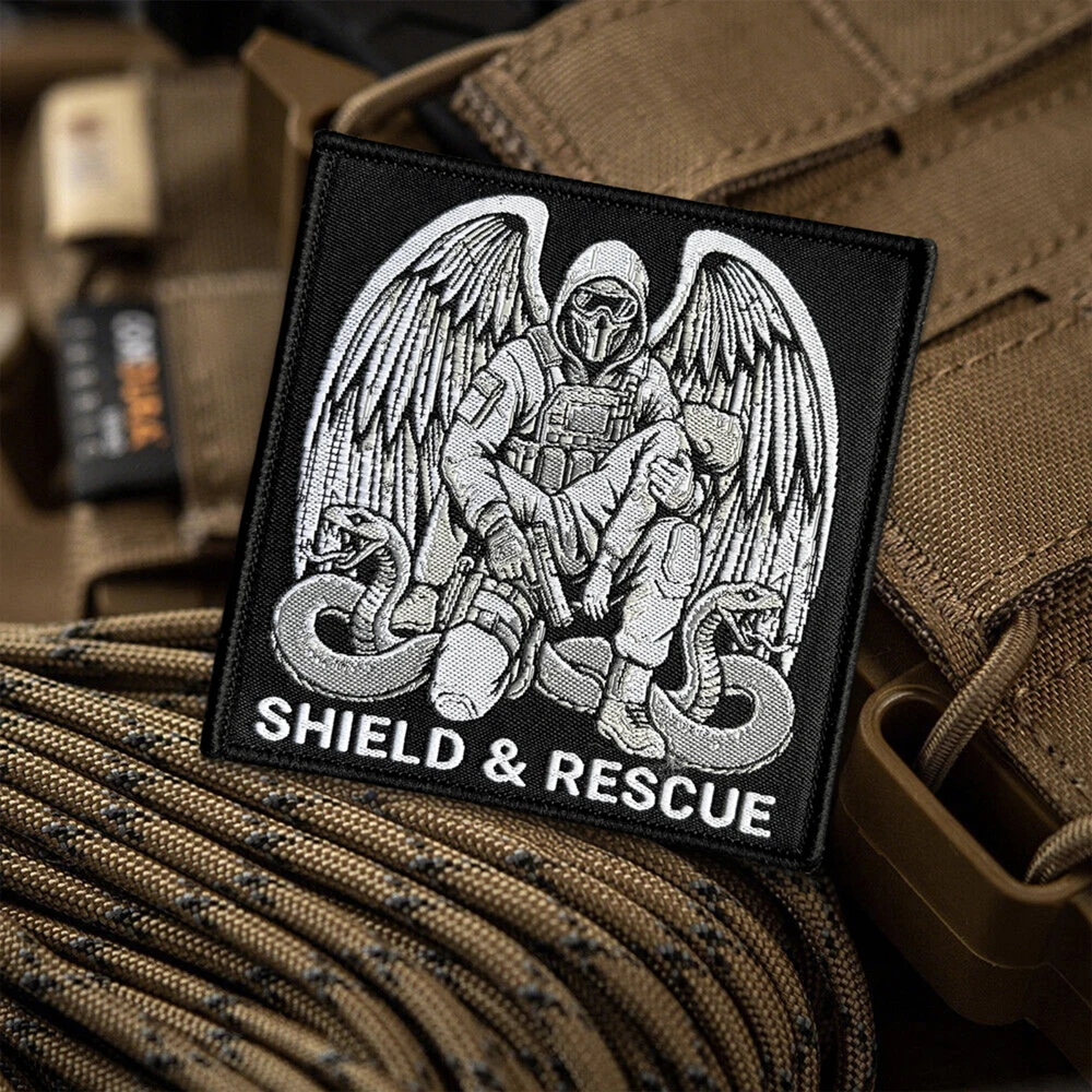 Parche táctico bordado escudo rescate con velcro gancho y bucle