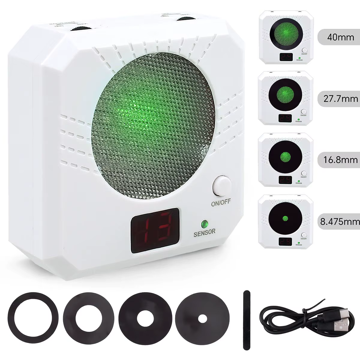 Pantalla de puntuación electrónica y detalle del sensor infrarrojo