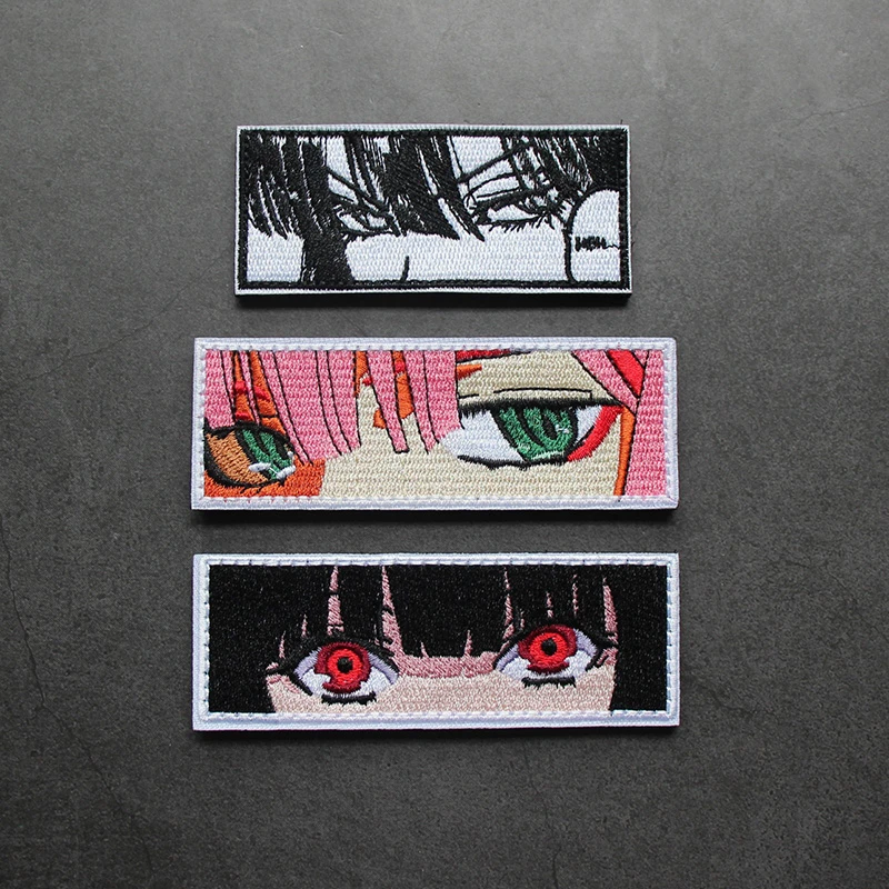 Parche bordado ojos de niña - media cara, pelo rojo, accesorio táctico