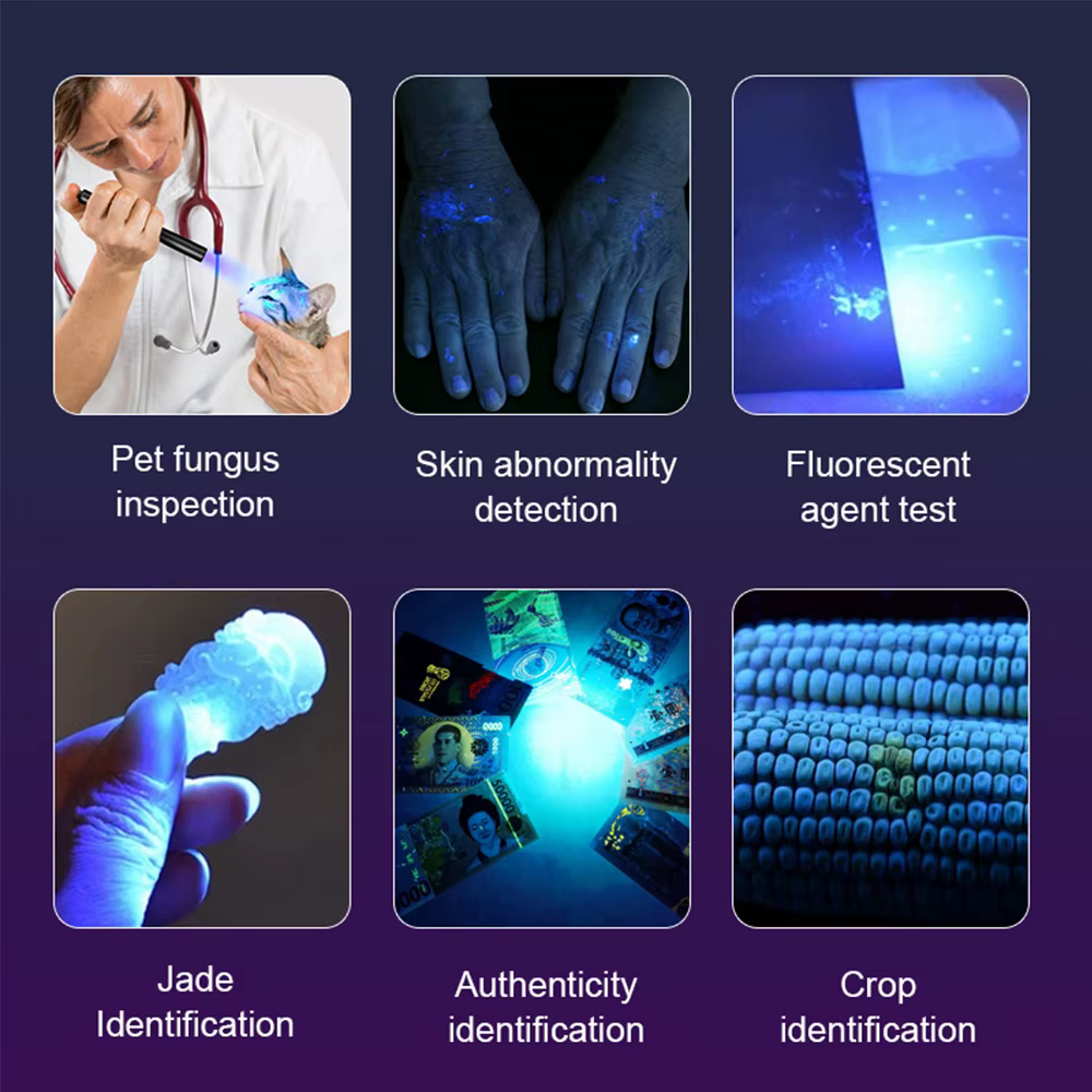 Linterna UV táctica recargable USB con zoom ajustable luz violeta - imagen 5