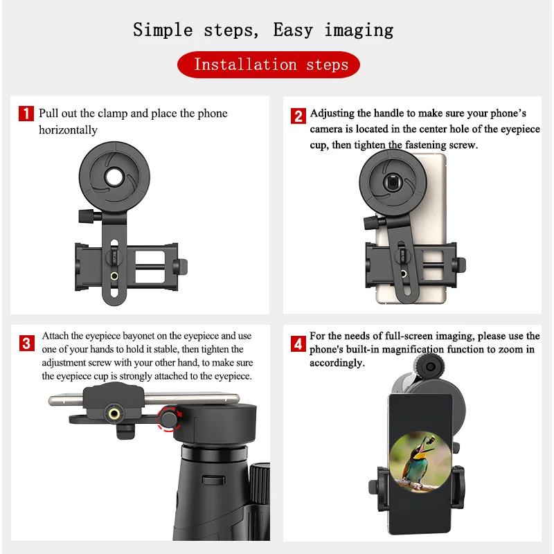 Adaptador móvil clip giratorio para monocular o binoculares