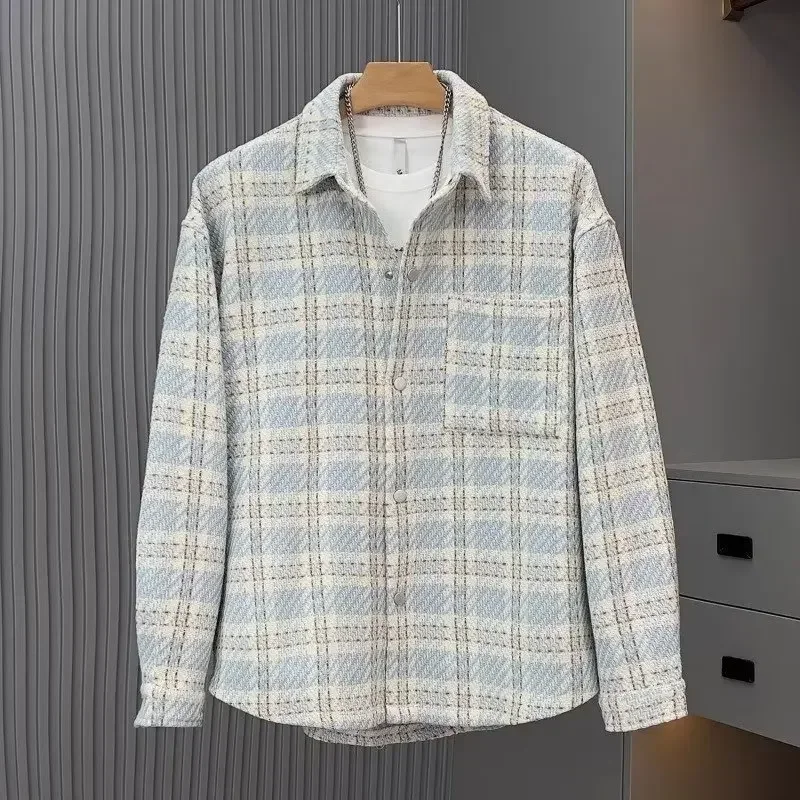 Chaqueta Tweed a Cuadros de Hombre Manga Larga Informal