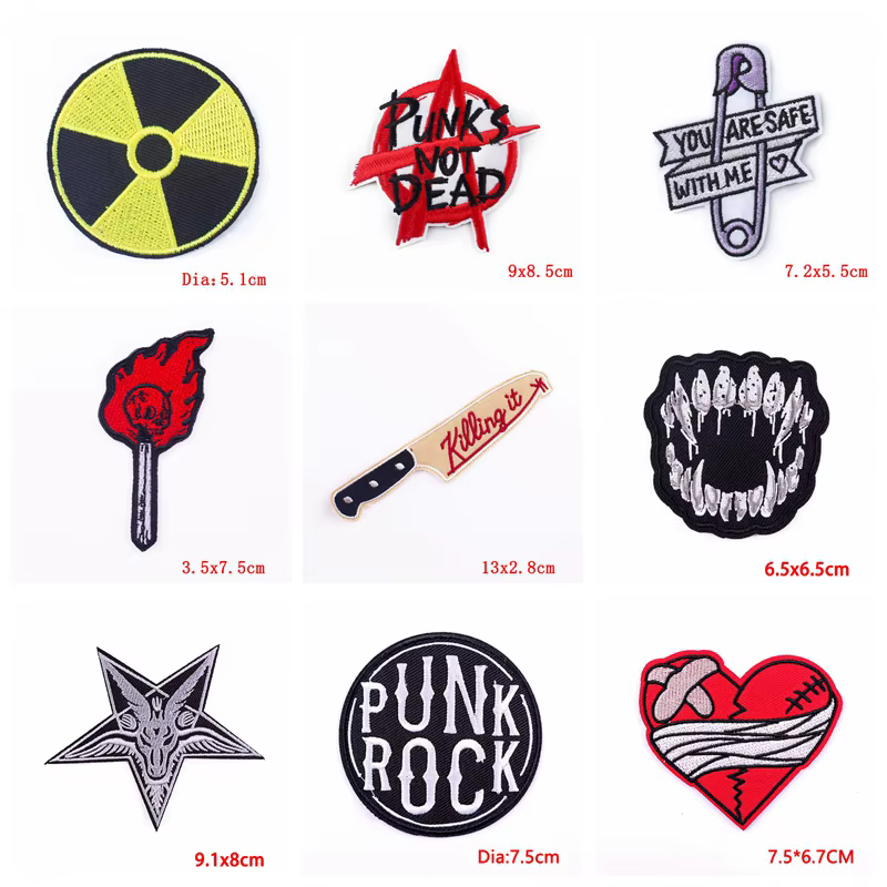 Parche termoadhesivo bordado calavera y corazón estilo rock - imagen 4