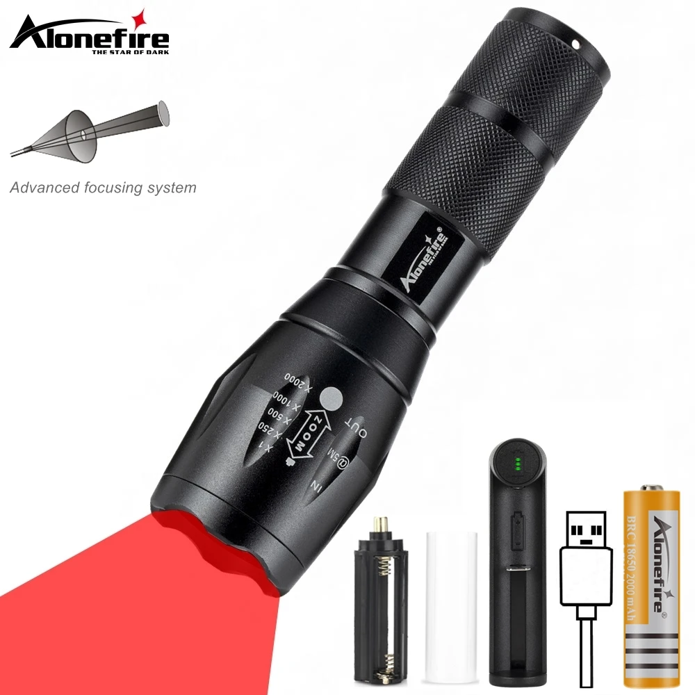 Linterna táctica LED roja zoom – Caza, senderismo y trabajo
