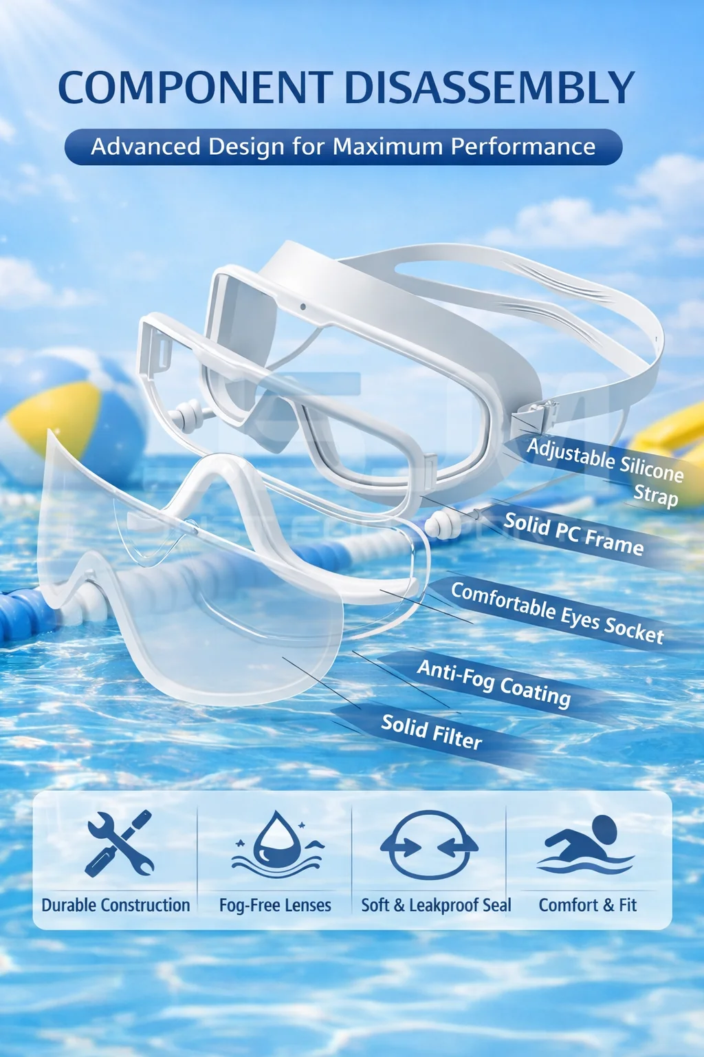 JSJM Gafas de natación antivaho visión amplia protección UV sin fugas - imagen 2