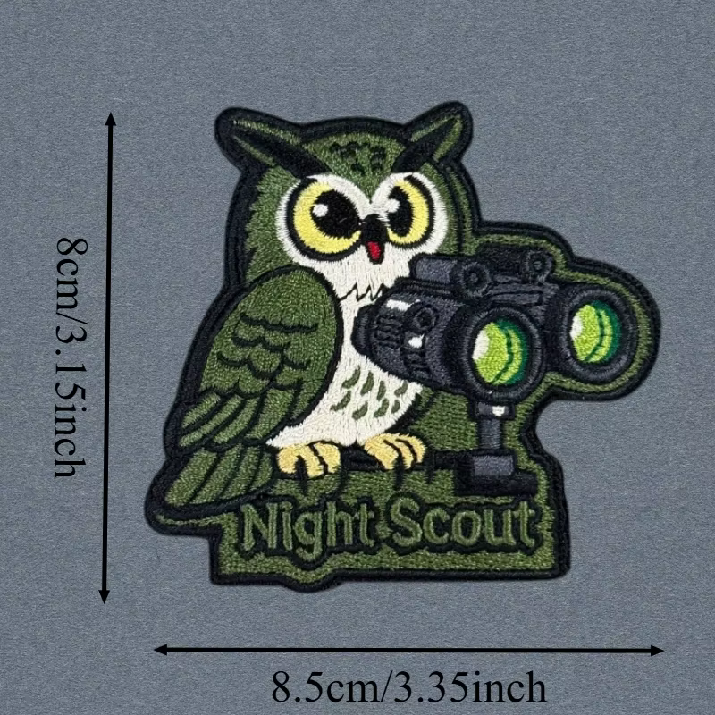 Parche táctico bordado búho nocturno con velcro para chaleco - imagen 2