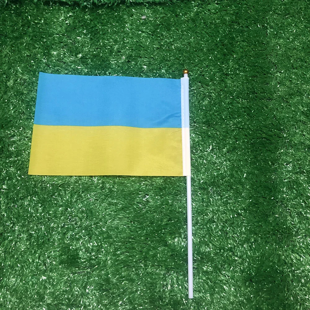 Bandera de mano Ucrania poliéster doble cara con asta - imagen 3