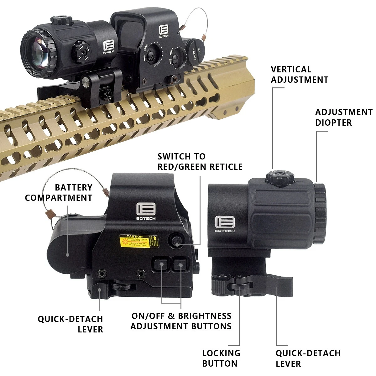 Mira holográfica EOTech 3x para airsoft y caza con punto rojo - imagen 3