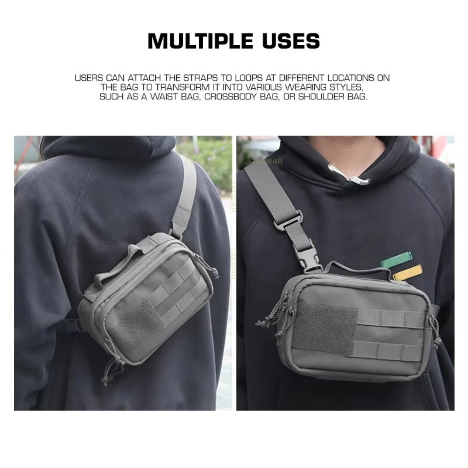Riñonera táctica EDC bolso de hombro con asa y doble cremallera - imagen 2