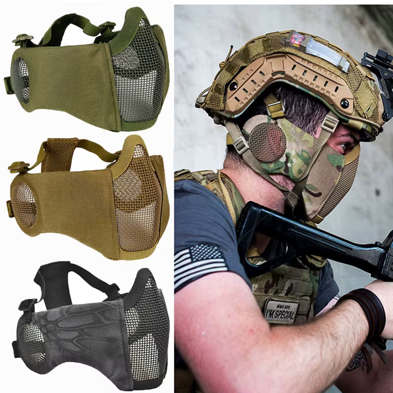 Máscara táctica Airsoft Paintball media cara plegable acero carbono
