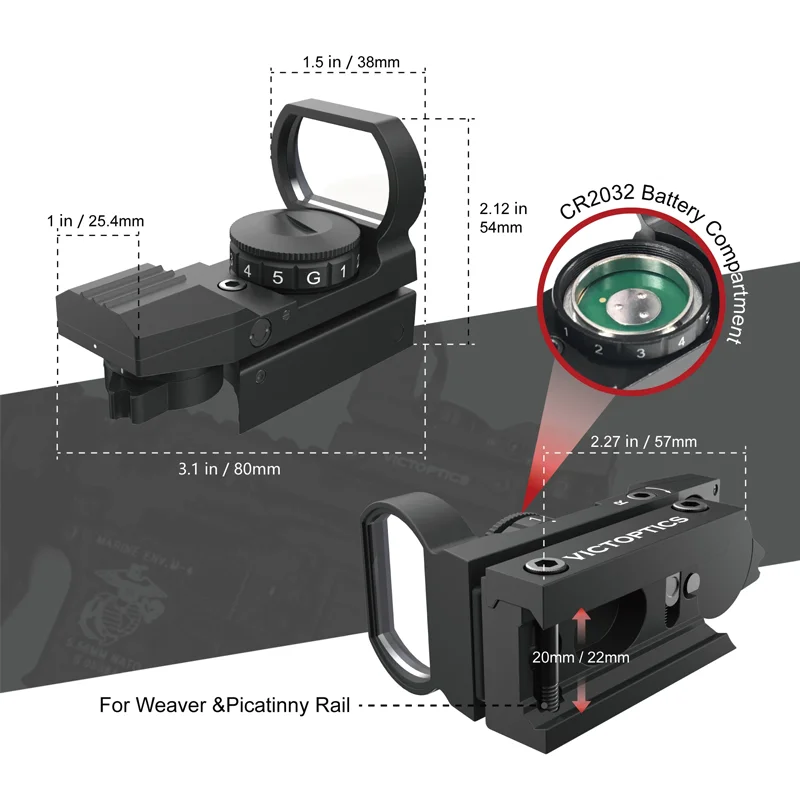 Vicoptics Mira holográfica punto rojo colimador réflex para rifle - imagen 3