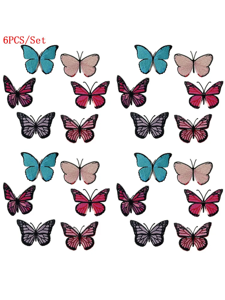 Parches termoadhesivos mariposa roja y azul bordados para ropa - imagen 3