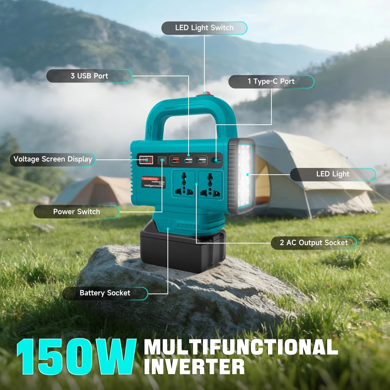 Inversor de corriente 220 V para batería Makita 18 V con USB-C - imagen 4