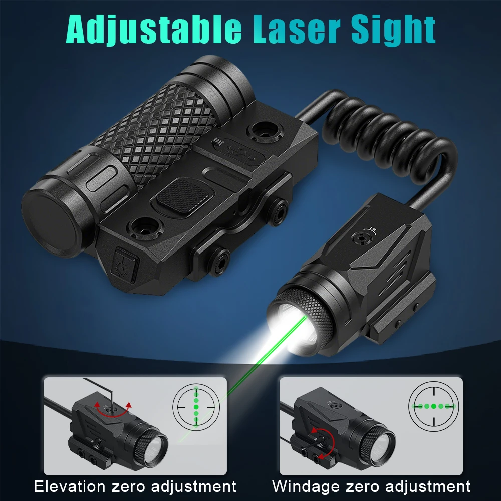 Linterna táctica para pistola con mira láser verde recargable
