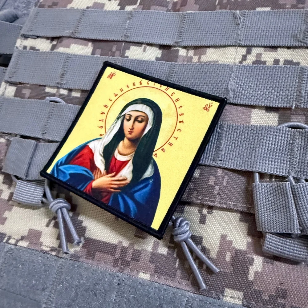 Parche táctico Virgen María ortodoxa con gancho y bucle para mochila - imagen 3