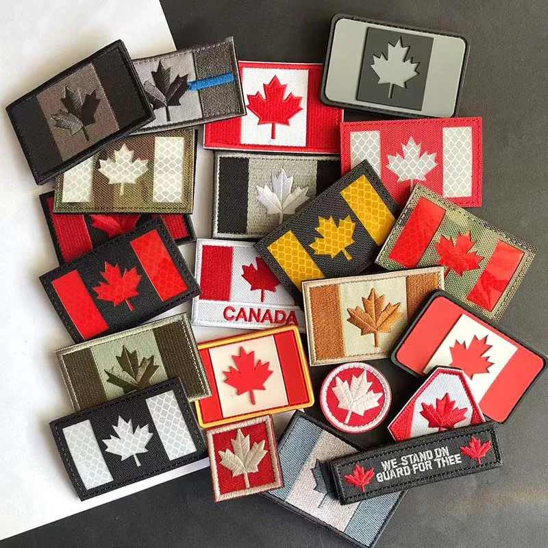 Parche táctico PVC insignia hoja de arce bandera Canadá reflectante