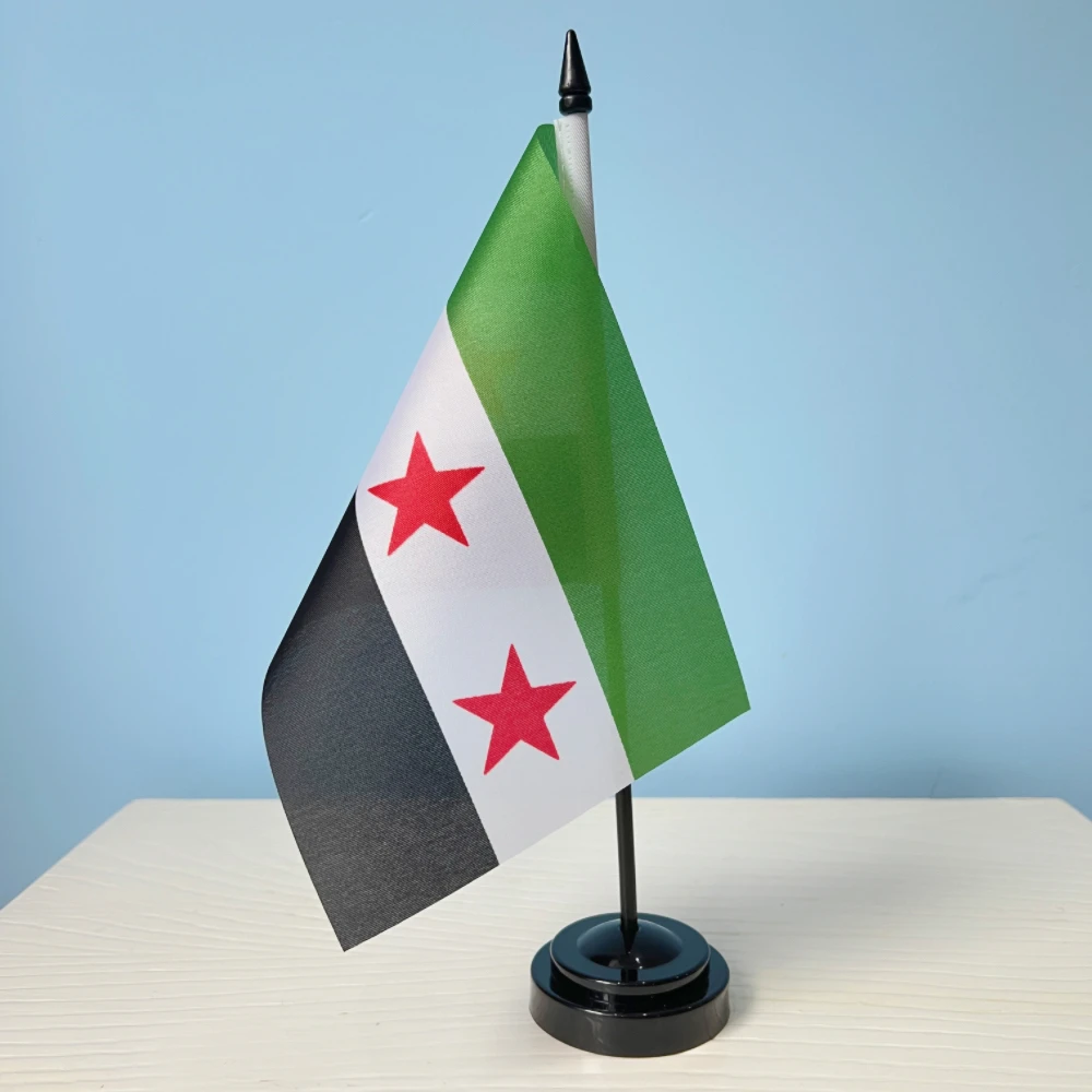 Bandera de Siria para escritorio 14x21 cm – Tres estrellas en emblema - imagen 2