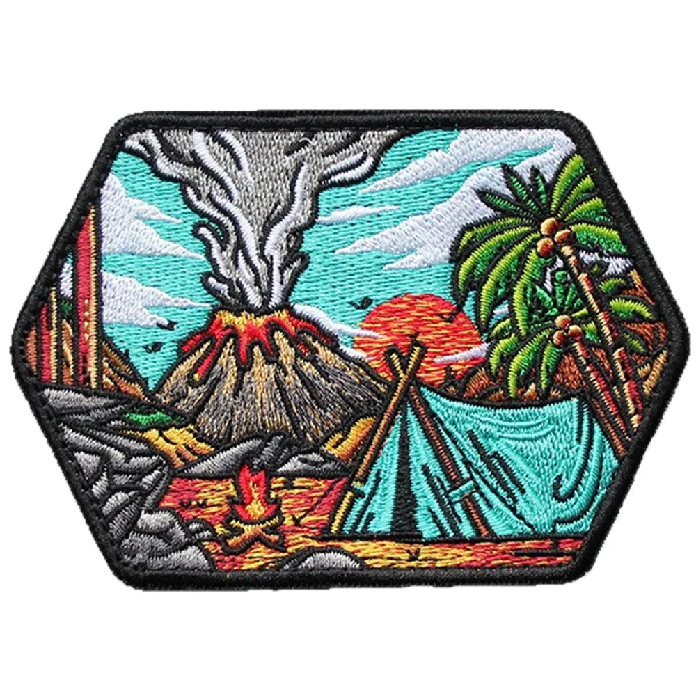 Parche bordado táctico erupción volcánica y cocotero con velcro - imagen 5