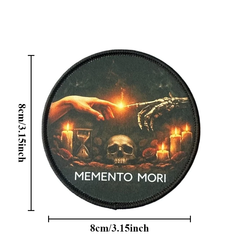 Parche táctico Memento Mori calavera y vela con velcro - imagen 2