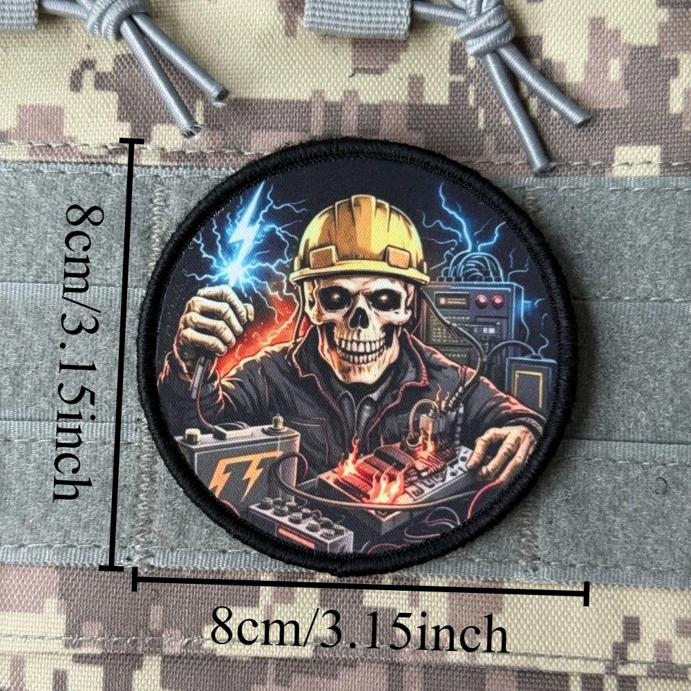 Parche táctico de calavera electricista con rayo y velcro