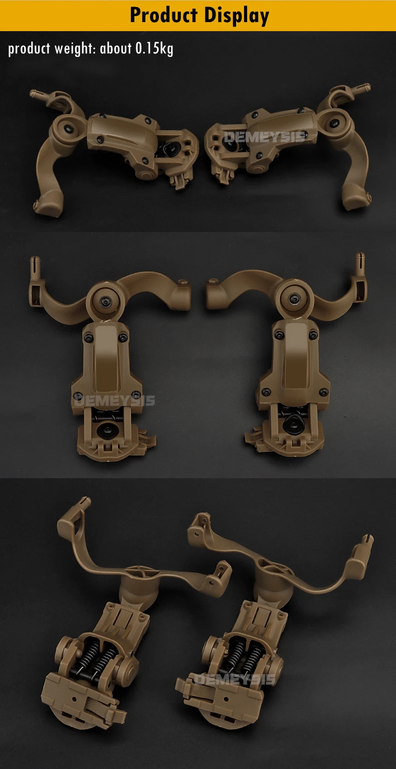 Adaptador de riel para casco ARC y WENDY instalado en posición plegada