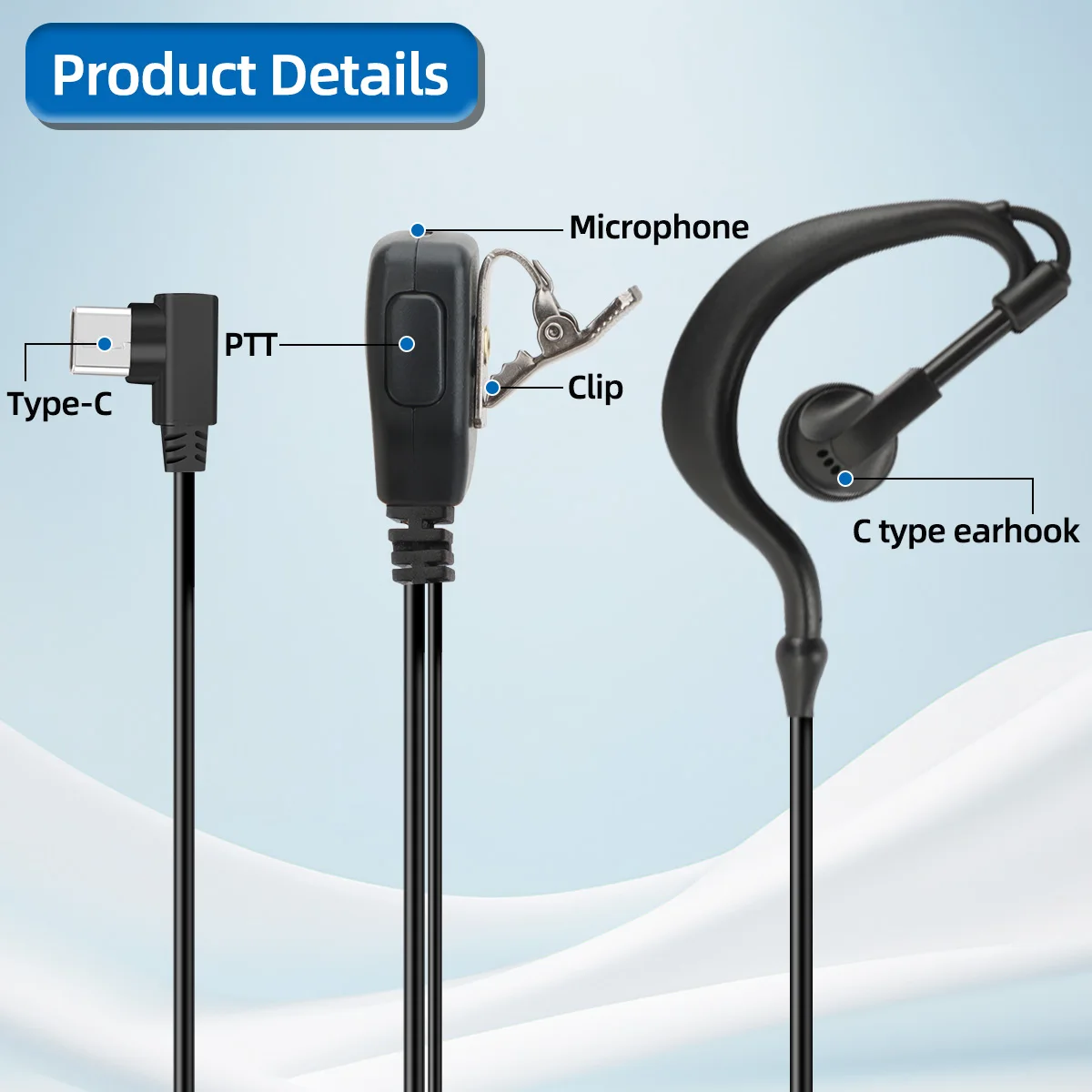 Auricular con micrófono PTT ABBREE Type-C para walkie talkie - imagen 5