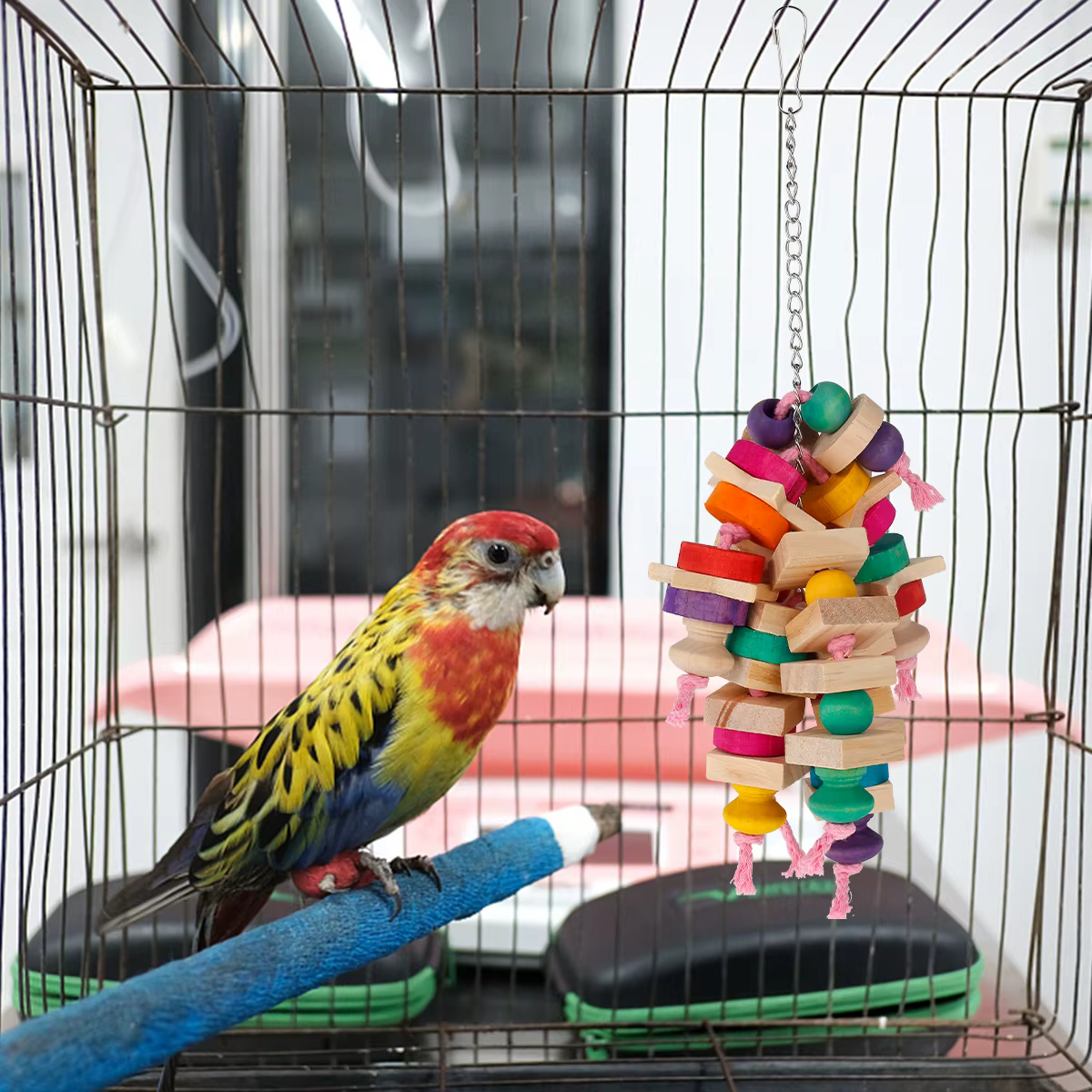 Juguetes para loros masticar: nudos y bloques madera colgantes - imagen 3
