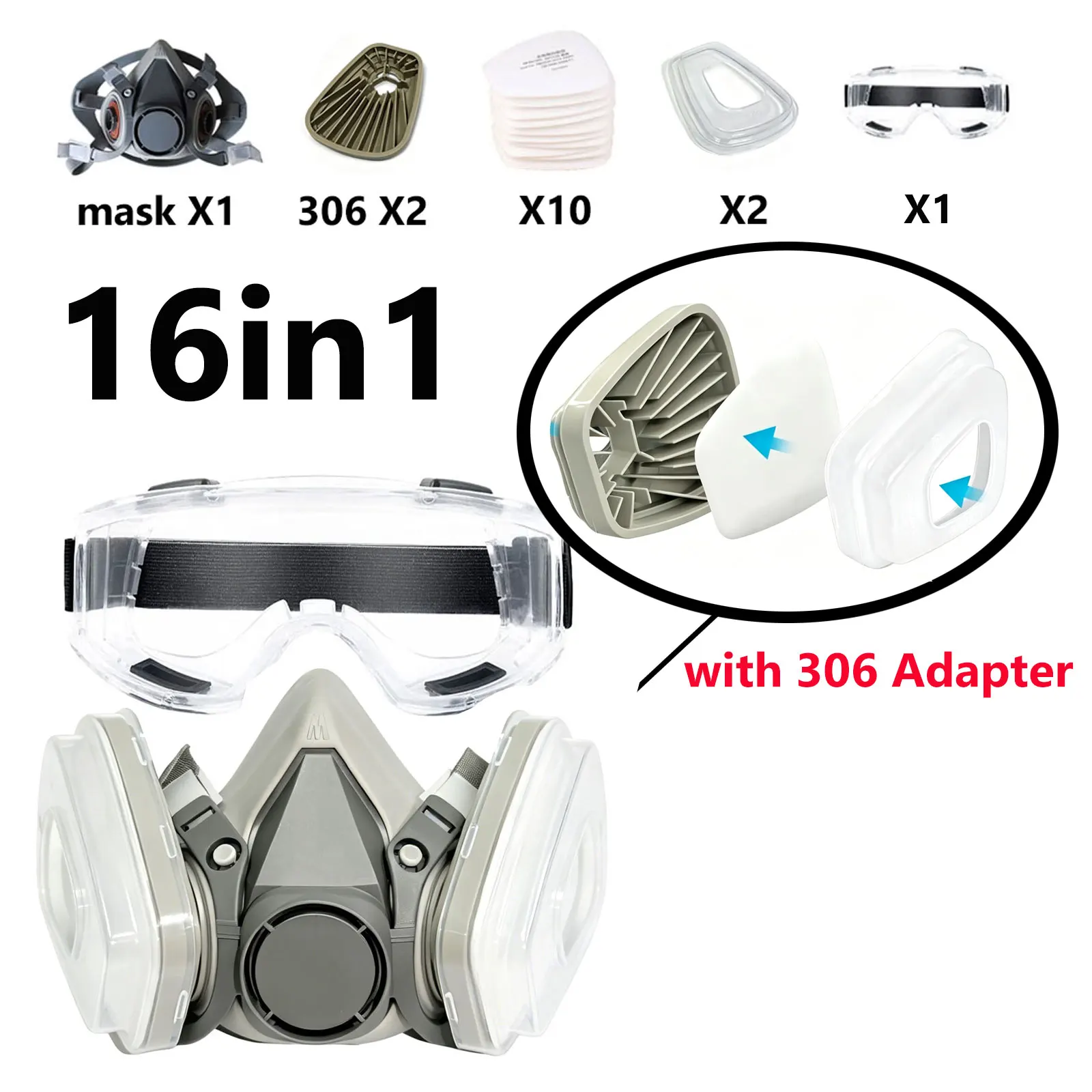 Media máscara 6200 con adaptador 306
