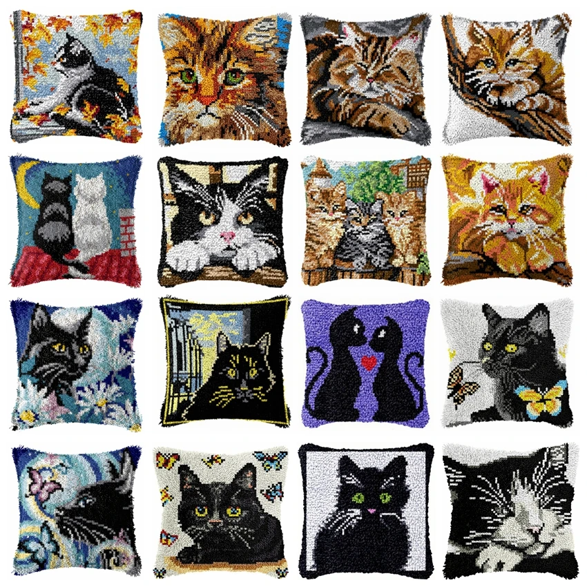 Funda de almohada Smyrna con ganchos pestillo gato bordado a mano - imagen 4
