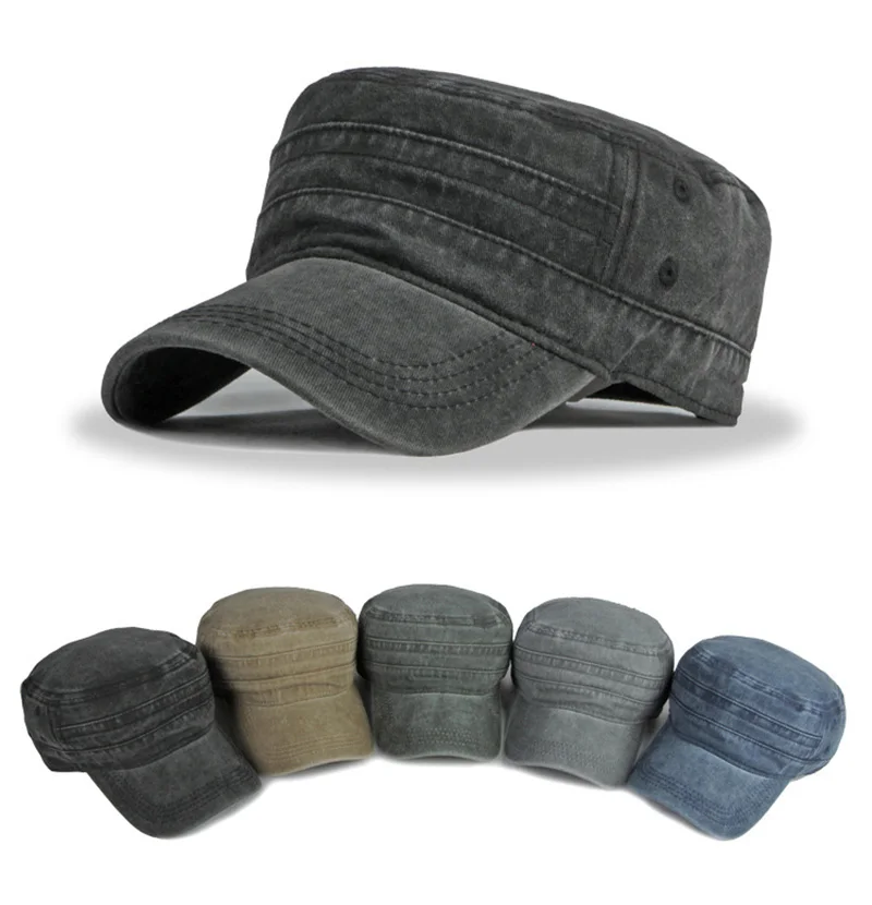 Gorra militar casual negra con visera curva