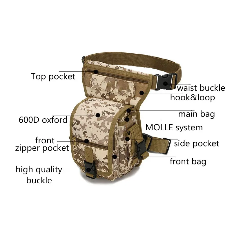 Bolsa táctica para pierna nailon impermeable, correa ajustable muslo