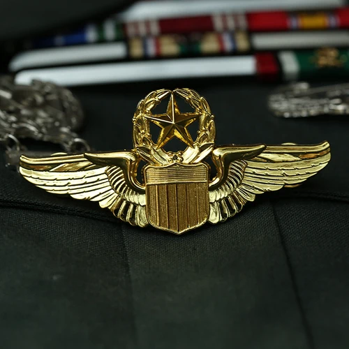 Insignia de aviador maestro con alas de metal, Ejército EE. UU. WWII - imagen 2