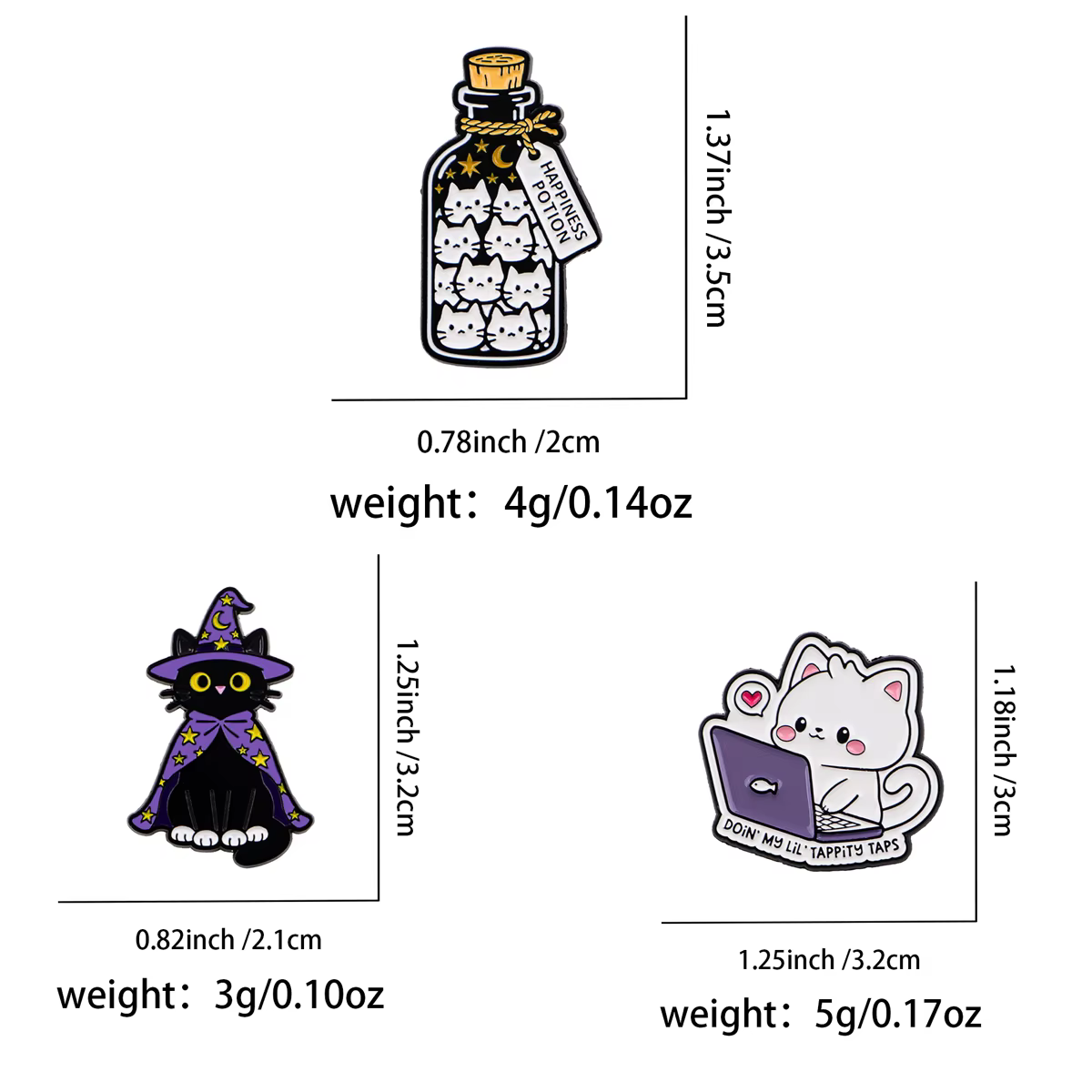 Set de 5 pins de gato mago sobre fondo blanco