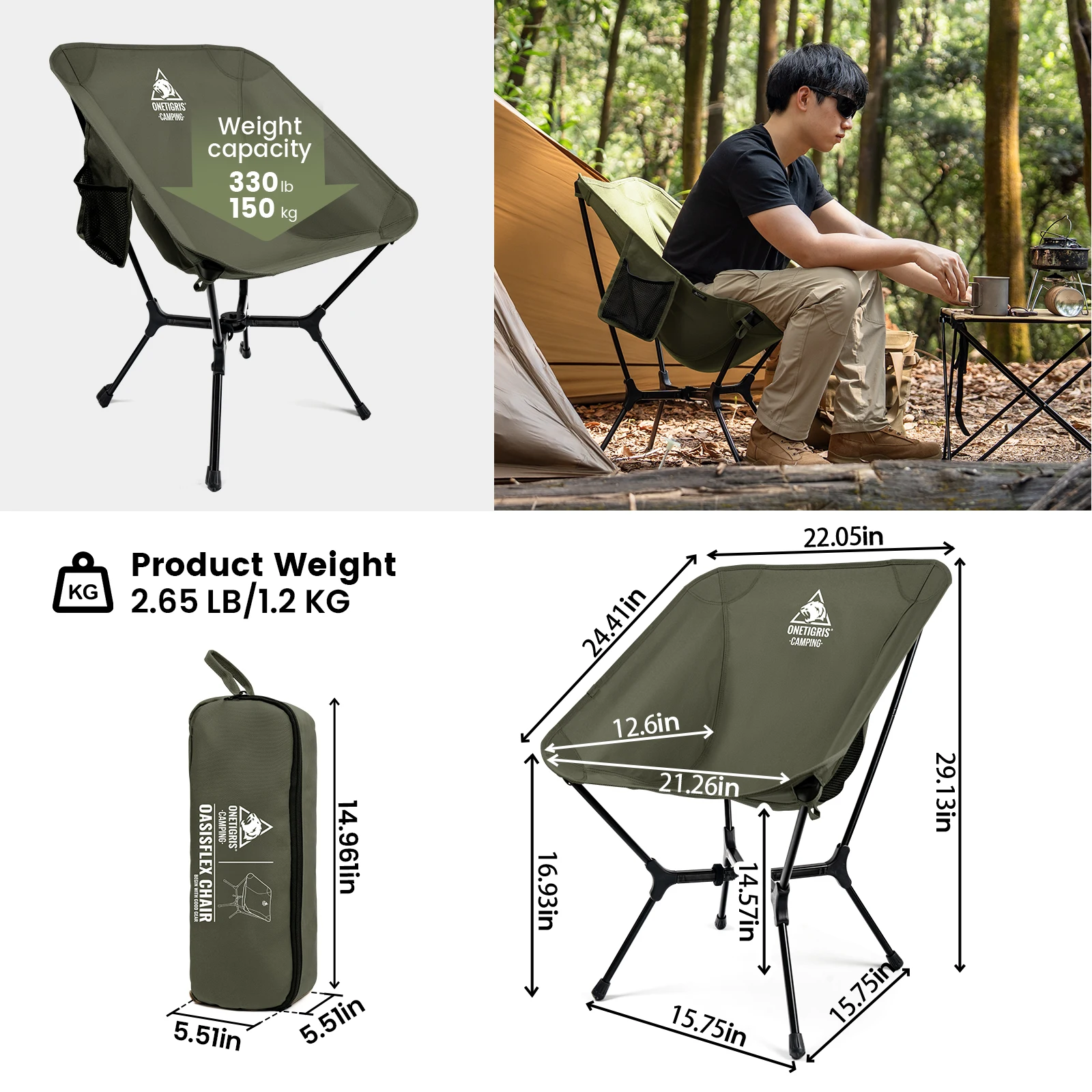 OneTigris OasisFlex silla plegable ultraligera para camping y picnic - imagen 4