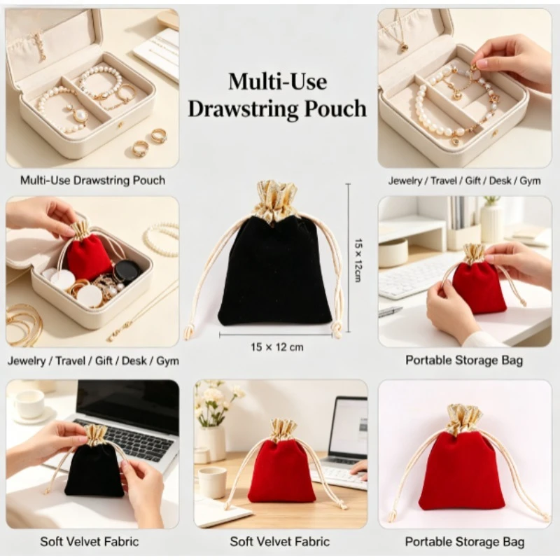 Bolsa de terciopelo para joyas con cordón y logotipo personalizado - imagen 2