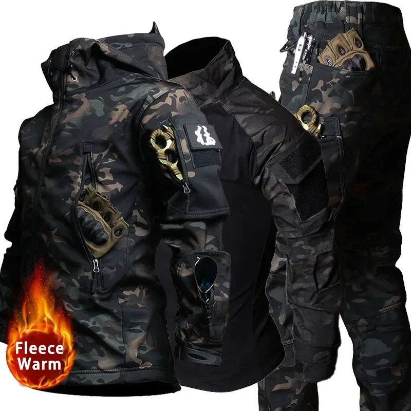 Traje impermeable militar con capucha, concha suave y bolsillos
