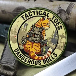 Parche táctico velcro Dangerous Rolls gato naranja moral para mochila