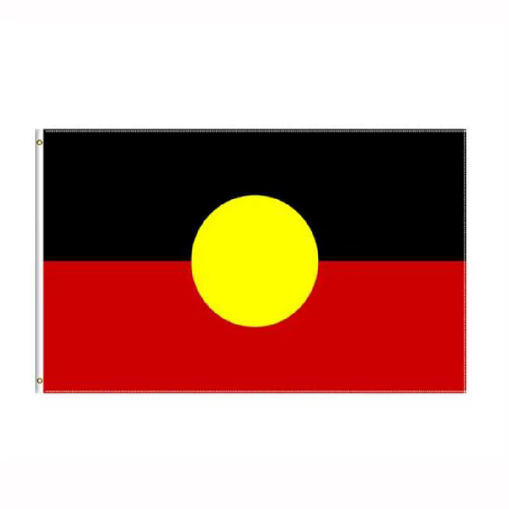 Bandera vista frontal con diseño aborigen
