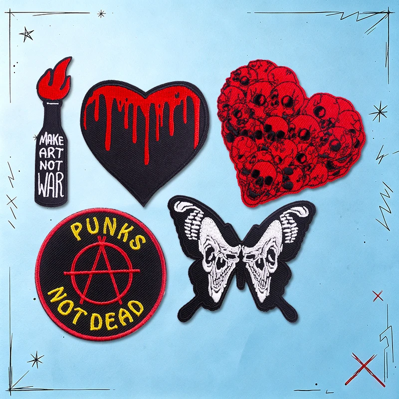 Parches bordados calavera punk – Termoadhesivos para ropa y mochila - imagen 5