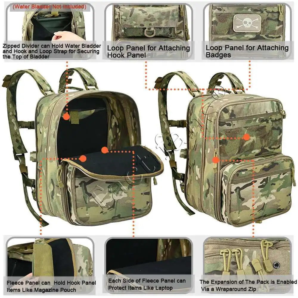 Mochila táctica Flatpack D3 expandible MOLLE con hidratación - imagen 4