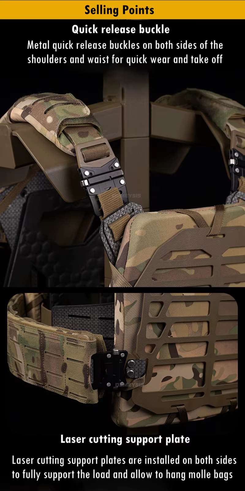Ejemplo de uso en campo con accesorios MOLLE instalados