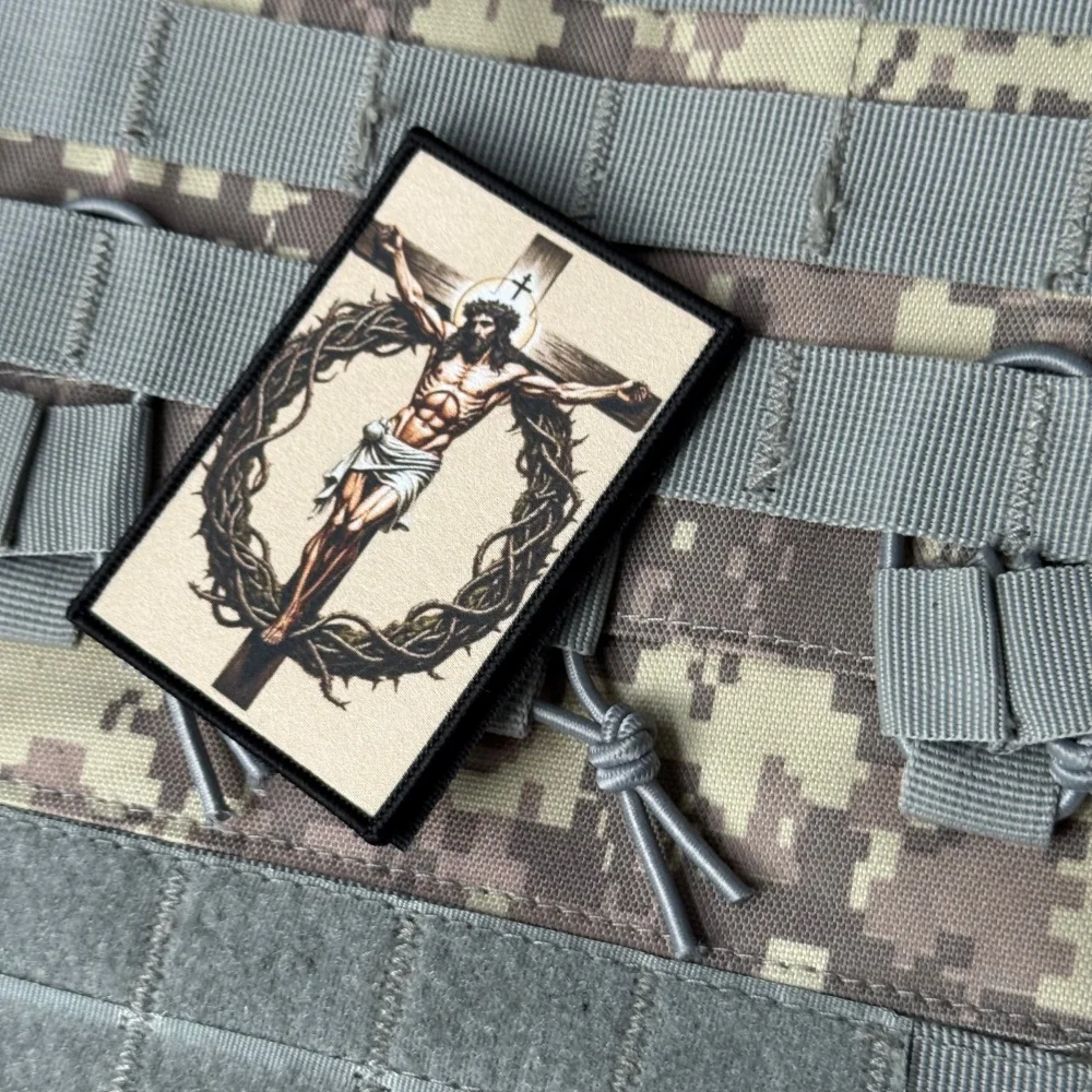 Parche táctico morale Jesús en la cruz con gancho y bucle militar - imagen 3
