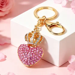 Llavero cristal rhinestone dorado corazón con corona – Accesorio bolsa