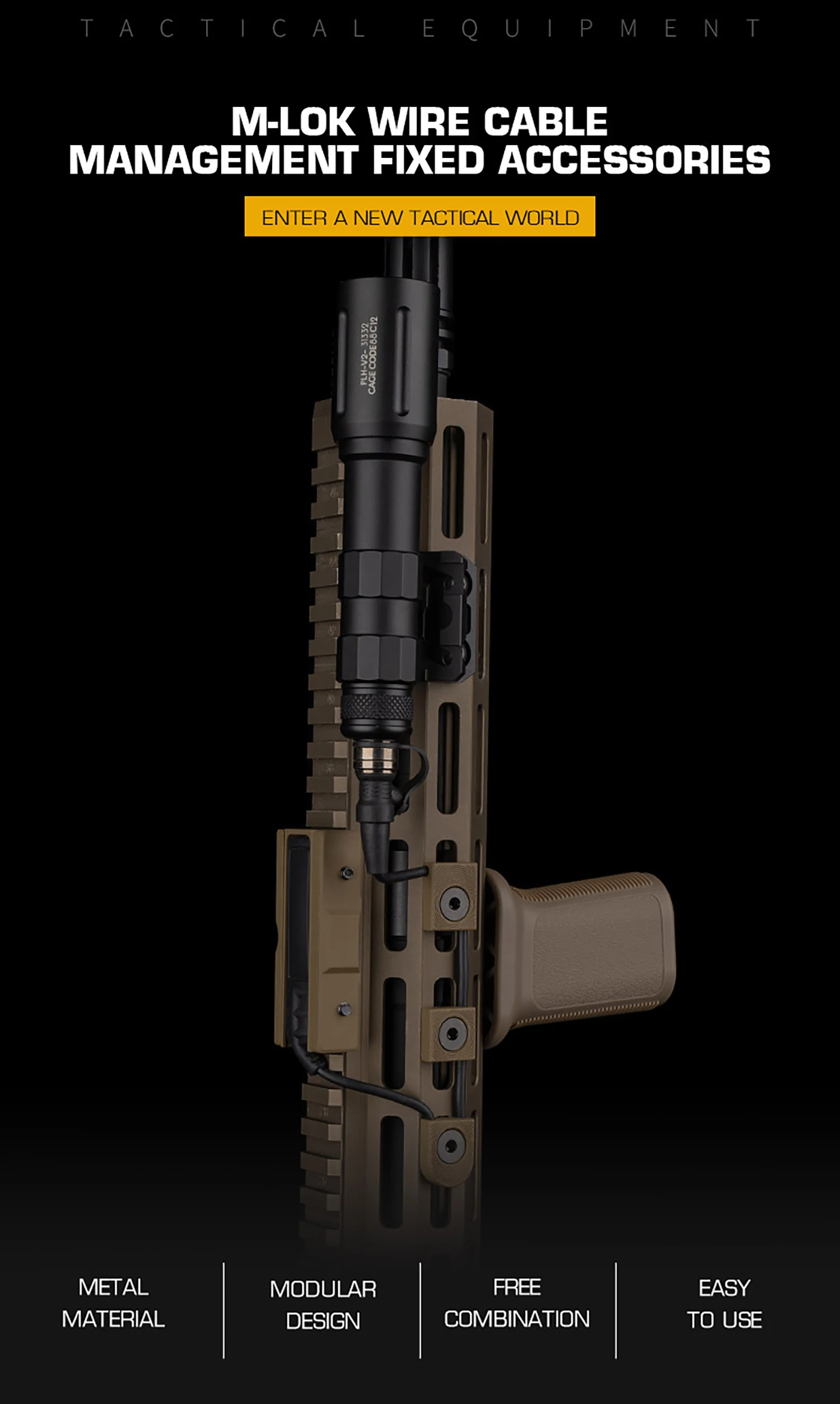 Guía de cables M-LOK en rifle táctico