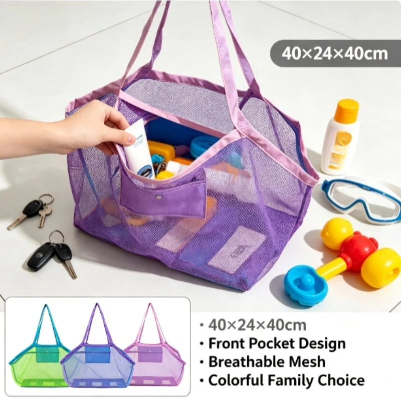Bolsa plegable malla juguetes playa niños – Portátil herramientas arena viaje - imagen 2