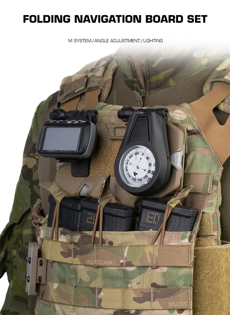 Panel de navegación plegable con brújula y GPS, soporte MOLLE para chaleco táctico