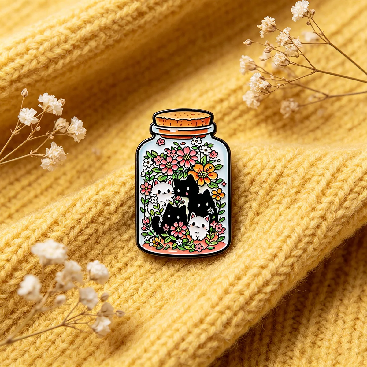 Pin esmalte gato floral de metal – para mochilas y sombreros - imagen 5